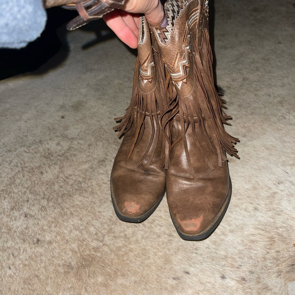 Brown Fringe Western Boots
